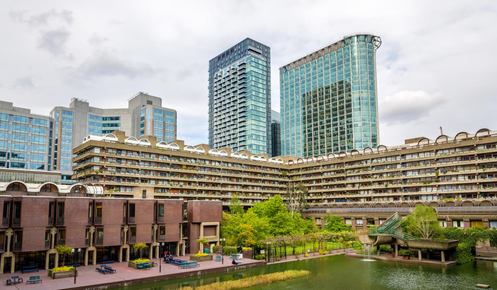 Barbican complex and modern office buildings in capital, London City Mortgages