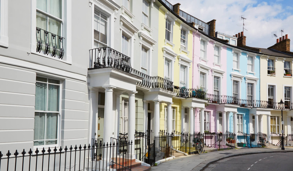 Colourful terraced houses in Primrose Hill, London City Mortgages