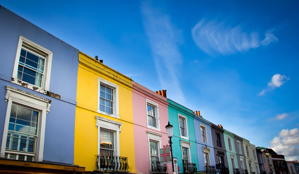 Colourful terraced flats Notting Hill, Portobello Road, London City Mortgages