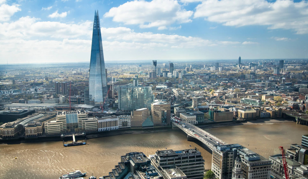 Panorama of Shard and river Thames from Walkie Talkie building, London City Mortgages