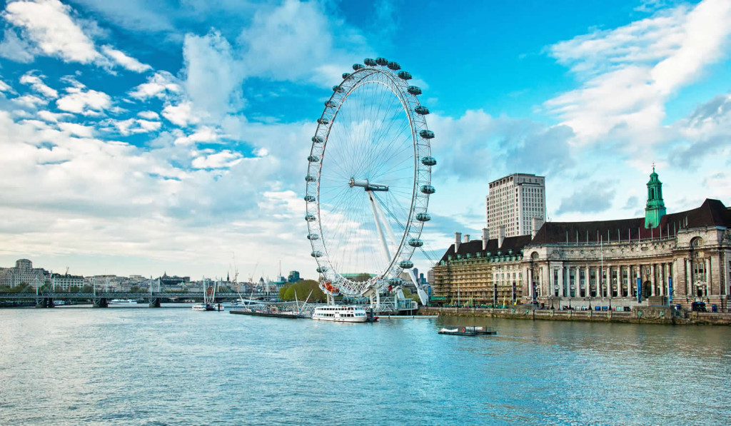 Panoramic view of the Eye south bank and Thames river, London City Mortgages