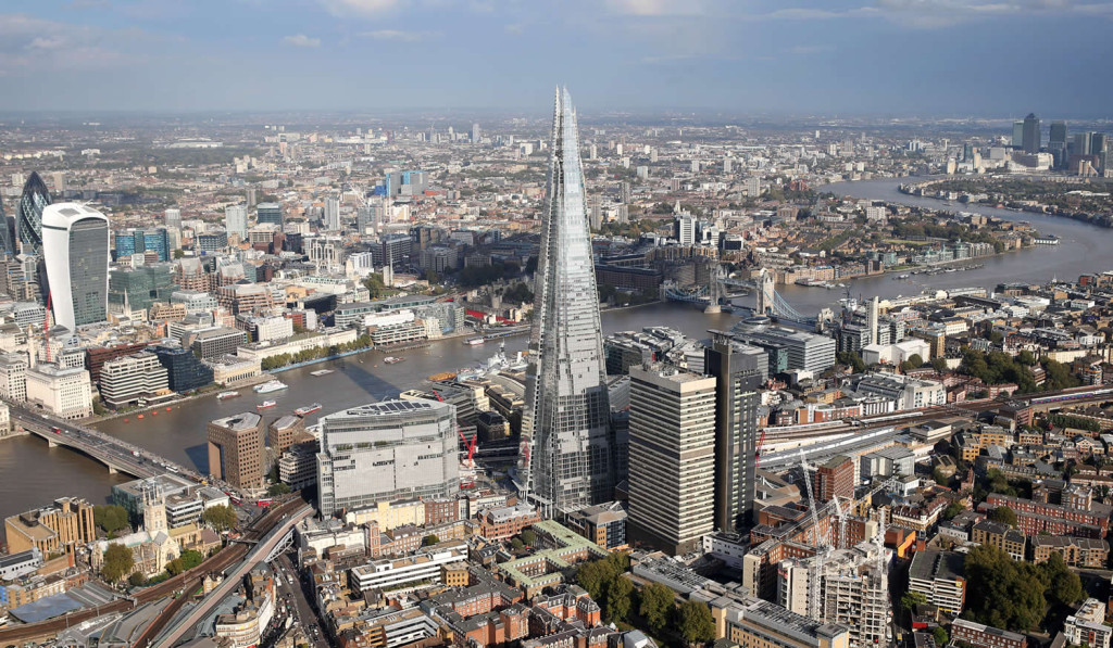 Panoramic view of Shard, Tower Bridge, Canary Wharf and capital, London City Mortgages