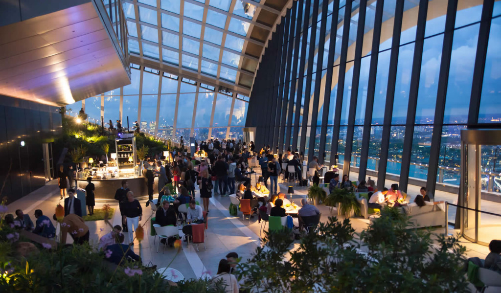 Sky Garden restaurant top of the Walkie Talkie tower, London City Mortgages