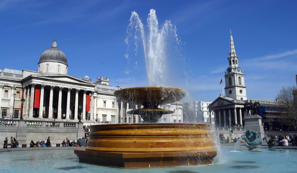 Sunny day in Trafalgar Square central London City Mortgages