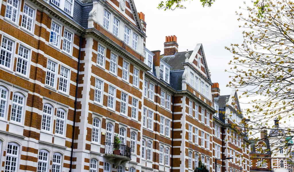 Traditional red brick mansion block, London City Mortgages