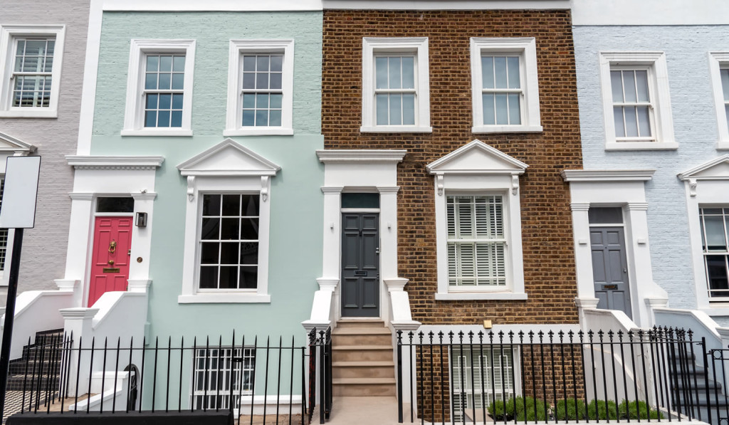 Beautiful colourful row of houses London City Mortgages