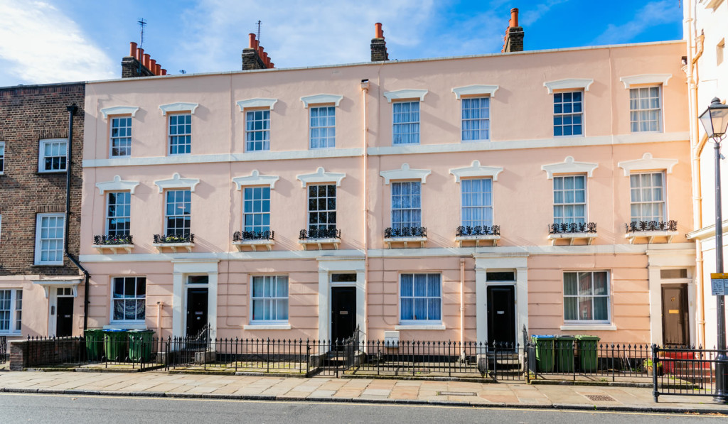 Pastel coloured terraced houses London City Mortgages