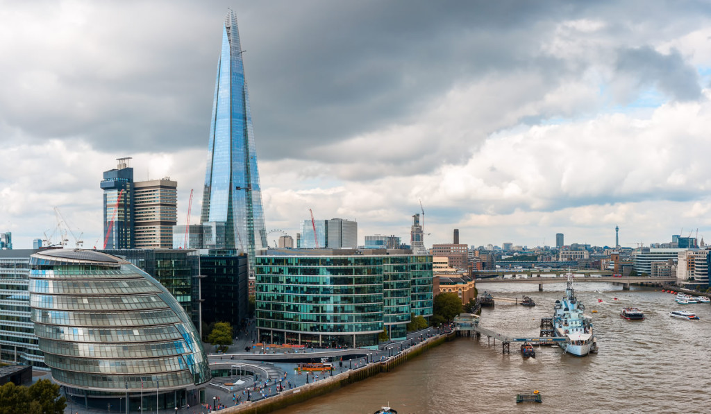 Stomy skies Shard Thames river London City Mortgages