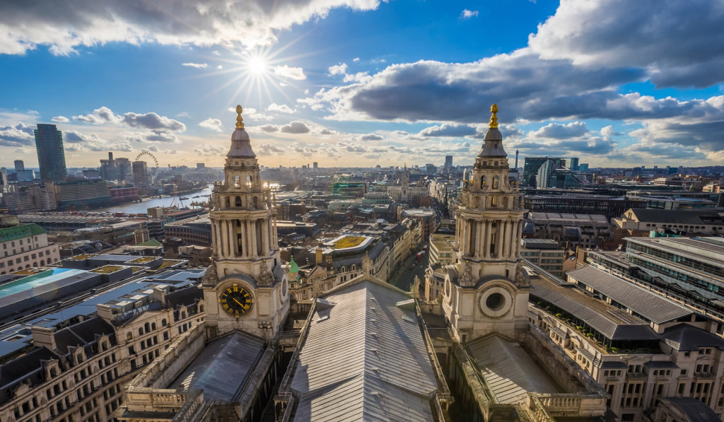 Sunny aerial view St Pauls Thames river London City Mortgages