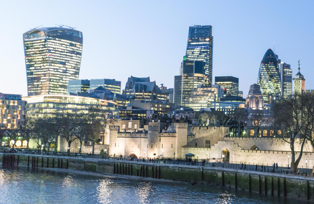 Skyline financial district evening London City Mortgages